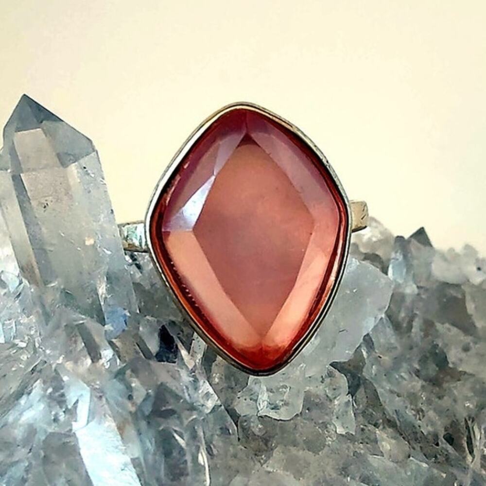 Gold Tone Pink Statement Ring Size 9